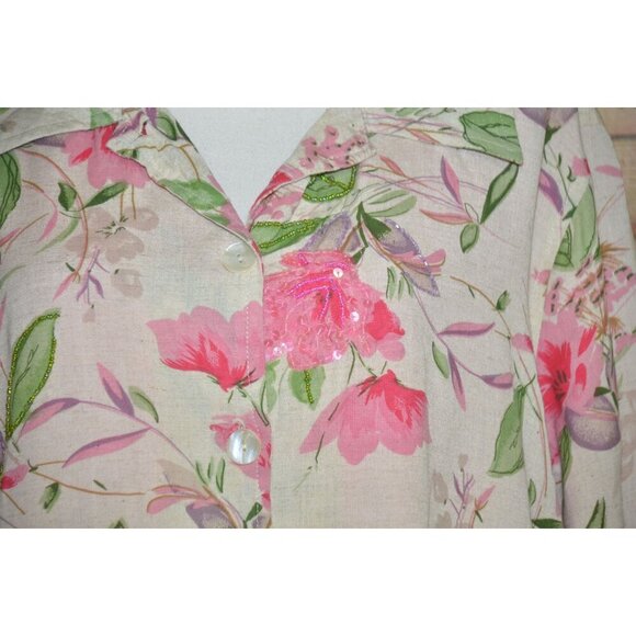 Vintage Beaded Floral Jacket & Matching Handbag Purse Cotton/Flax Plus Size 1X - Picture 4 of 16